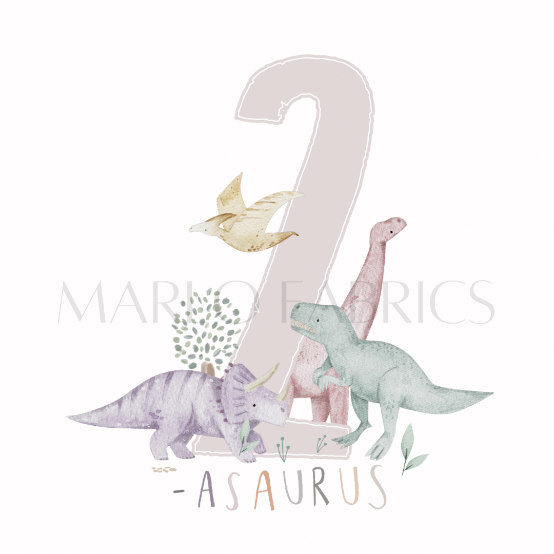 Dino Birthday - two - pink - Heat Transfer