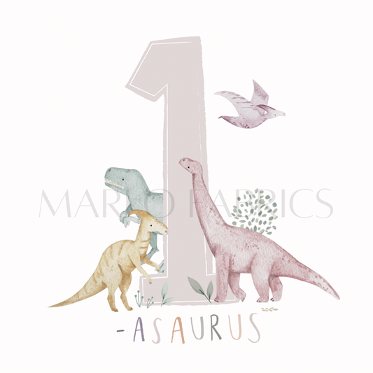 Dino Birthday - one - pink  - Heat Transfer