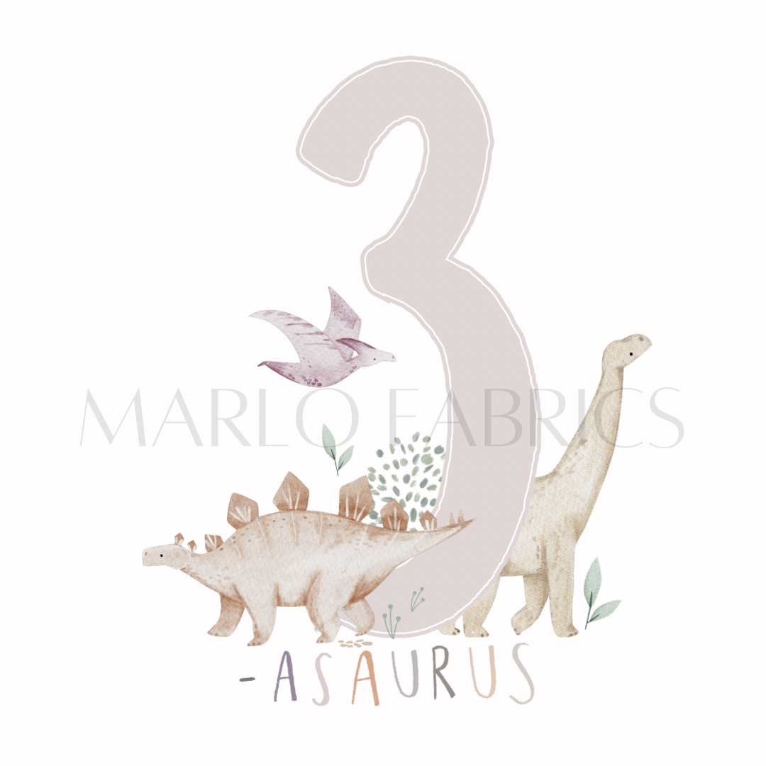 Dino Birthday - three - pink  - Heat Transfer