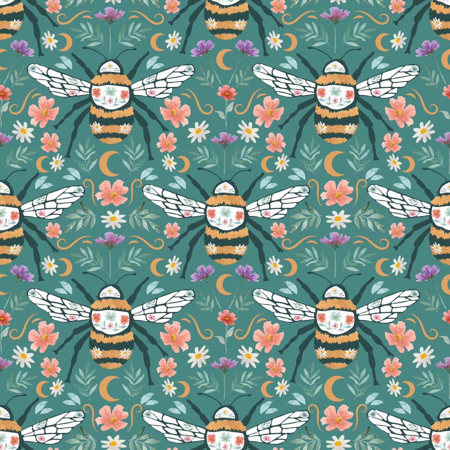 Midsummer Bees - Teal - Pre Order 97